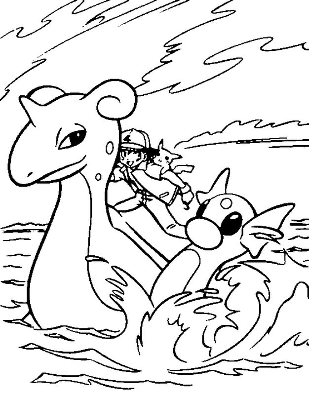 ausmalbild Im Meer mit seinen pokemon
