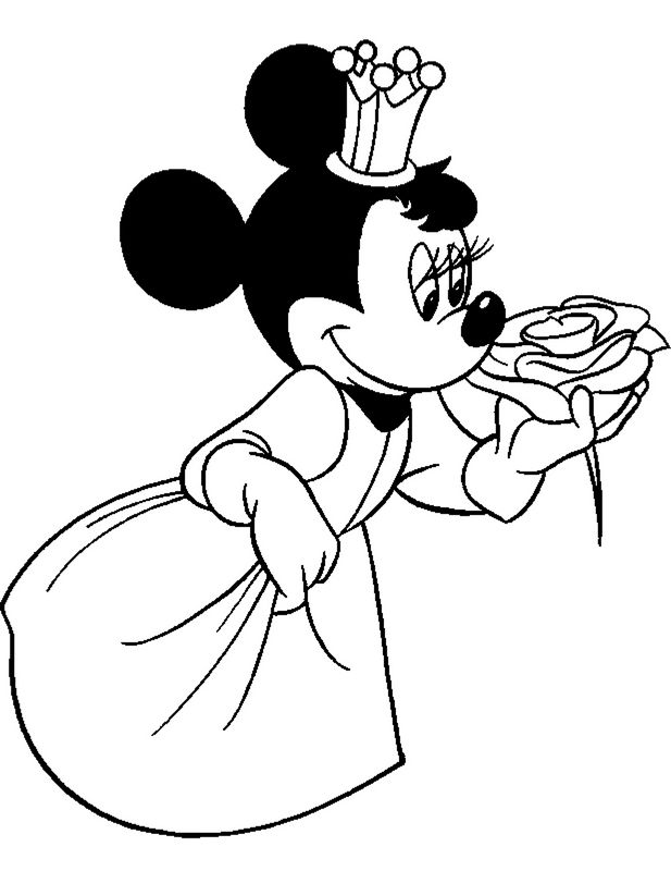 ausmalbild Minnie Mouse mit eine rose