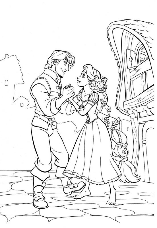 ausmalbild Flynn und Rapunzel verliebt