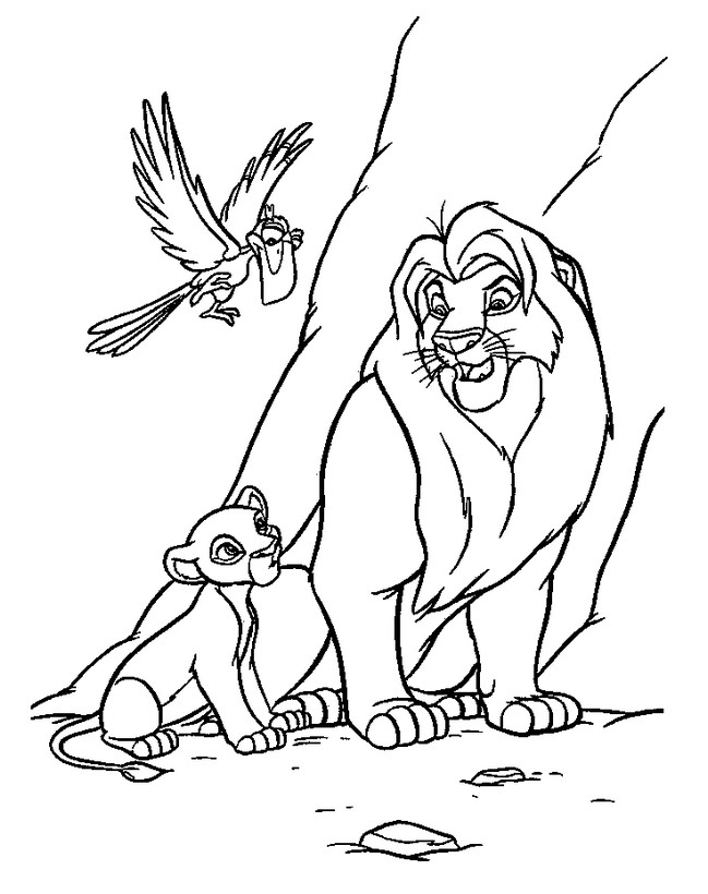 ausmalbild Mufasa Simba und Zazu