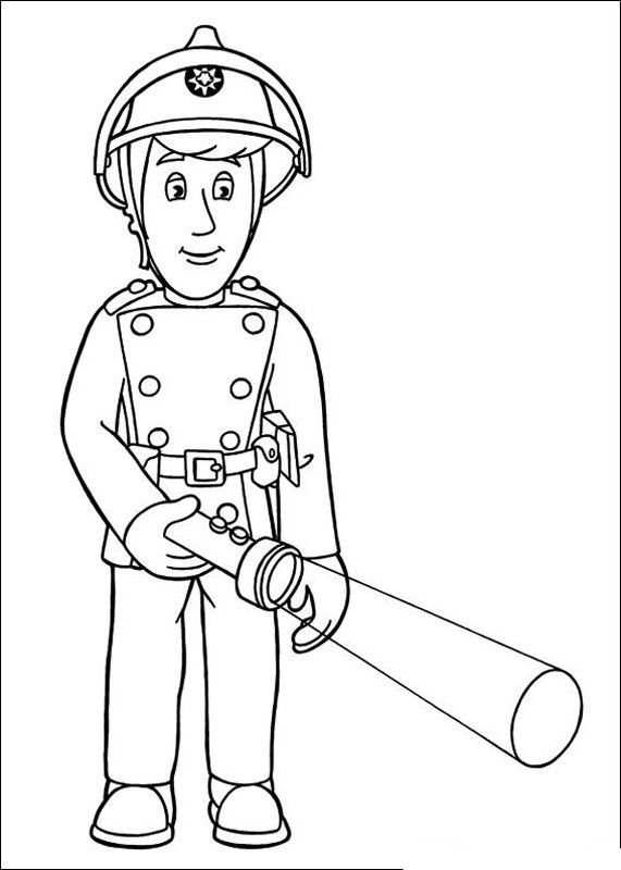 ausmalbild Der Feuerwehrmann mit einer Taschenlampe
