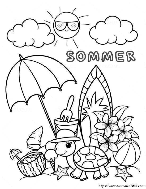 ausmalbild Ich habe einen ganzen Sommer baden an diesem Strand verbracht