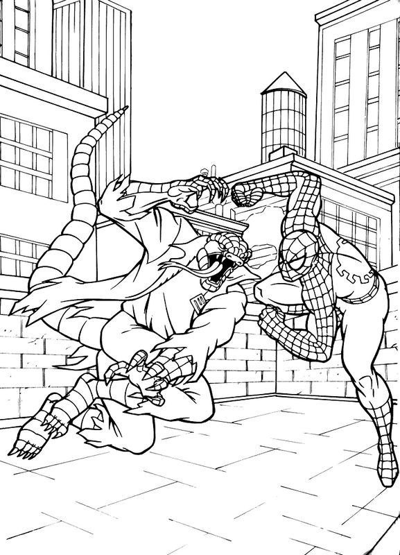 ausmalbild Spiderman gegen ein monster