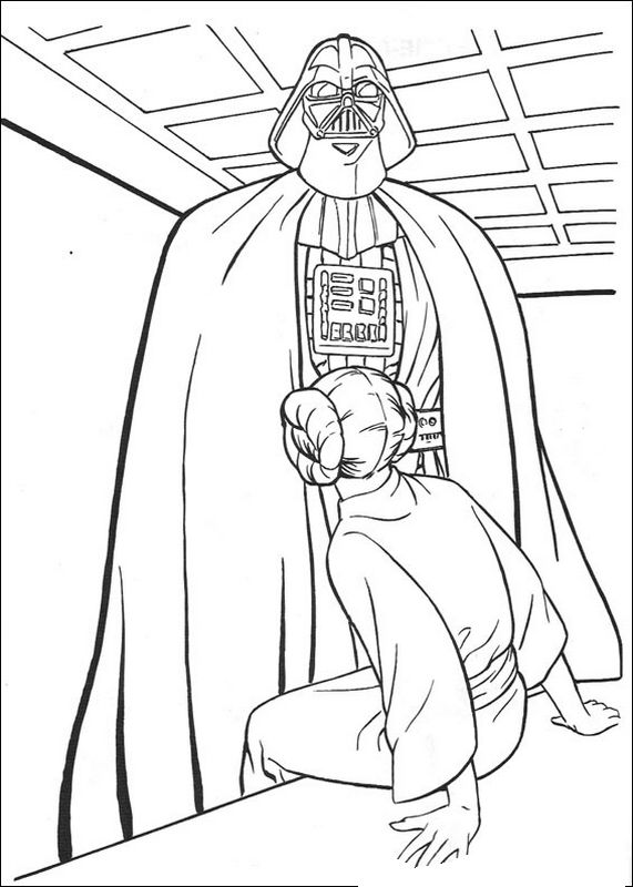 ausmalbild Darth Vader und Leia Organa