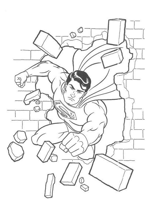 ausmalbild Superman bricht eine Wand