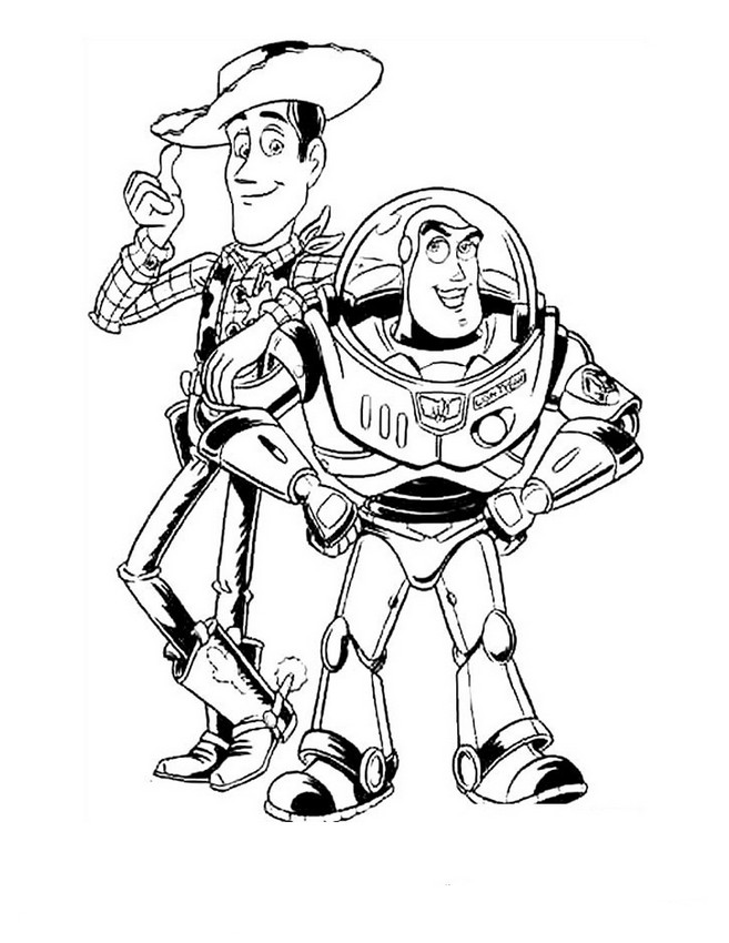 ausmalbild Cowboy Sheriff Woody und Astronaut Buzz