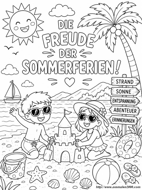 ausmalbild Die Freude an den langen Sommerferien